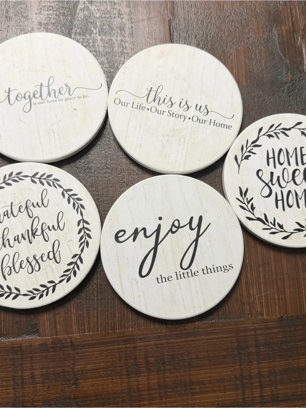Home Sweet Home Decorative Coasters - White and Black Set of 5 with Holder